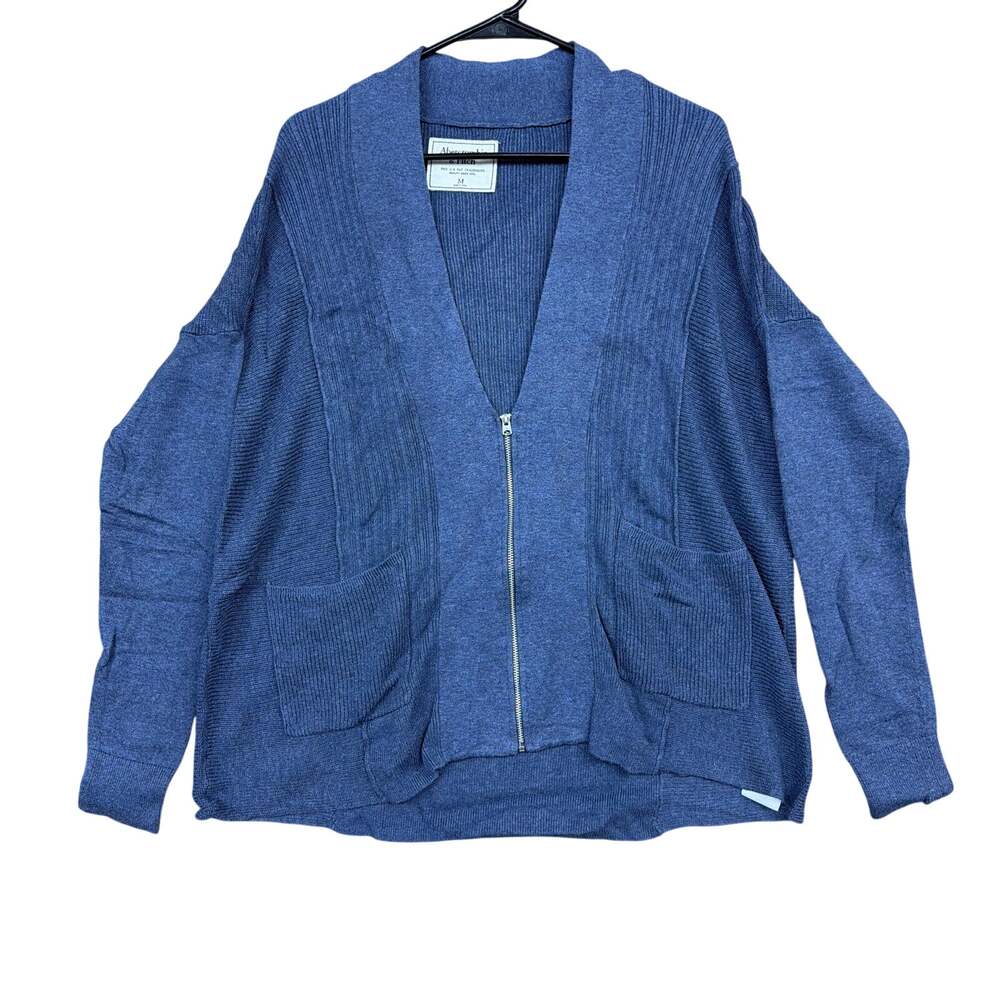 Abercrombie & Fitch Womens Sweater Blue Zip Cardigan Plunge V Neck Pockets M